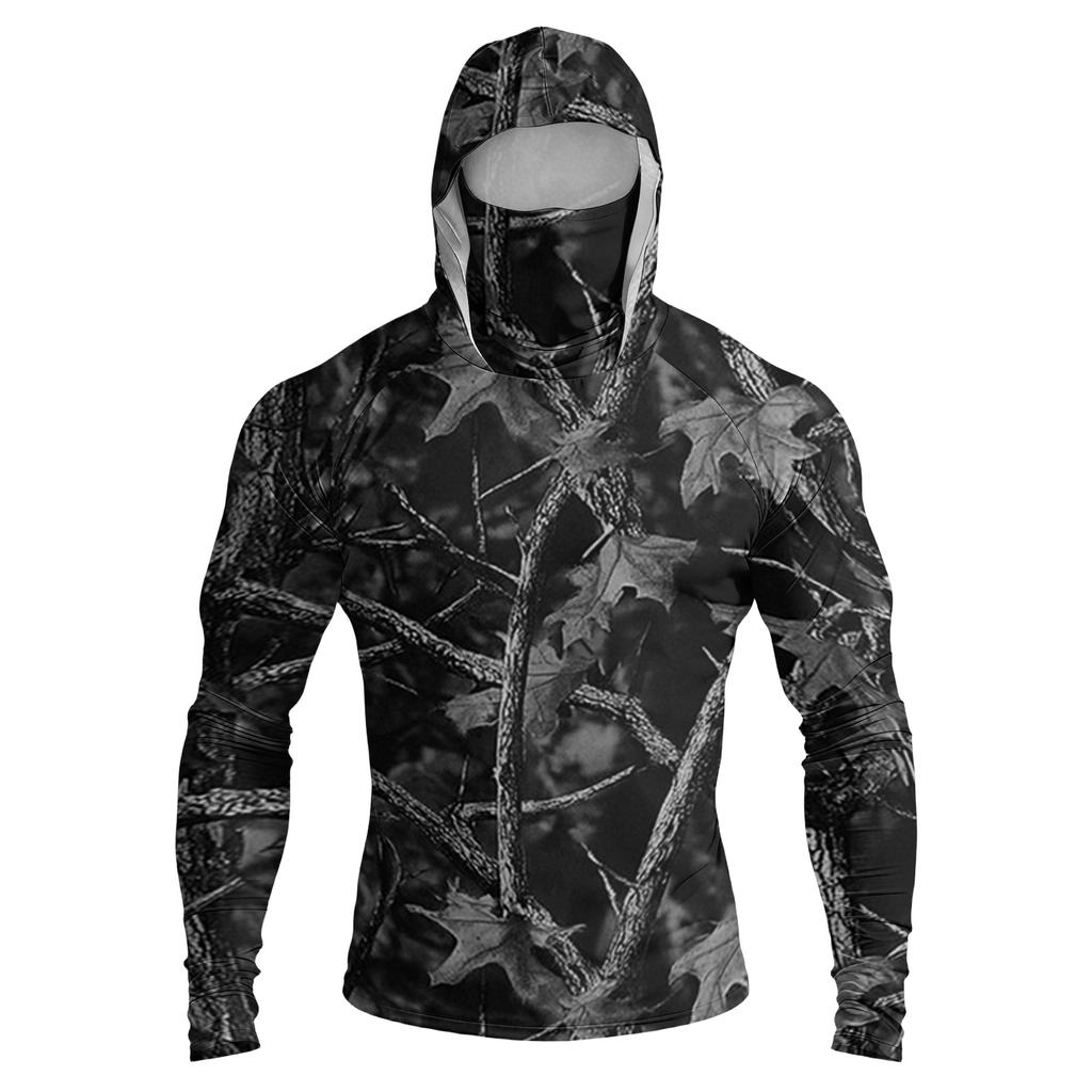 Men's Casual Raglan Sleeve Hoodie Long Sleeve Sun Protection Shirt Camouflage Print Outdoor Lightweight Breathable Quick Dry