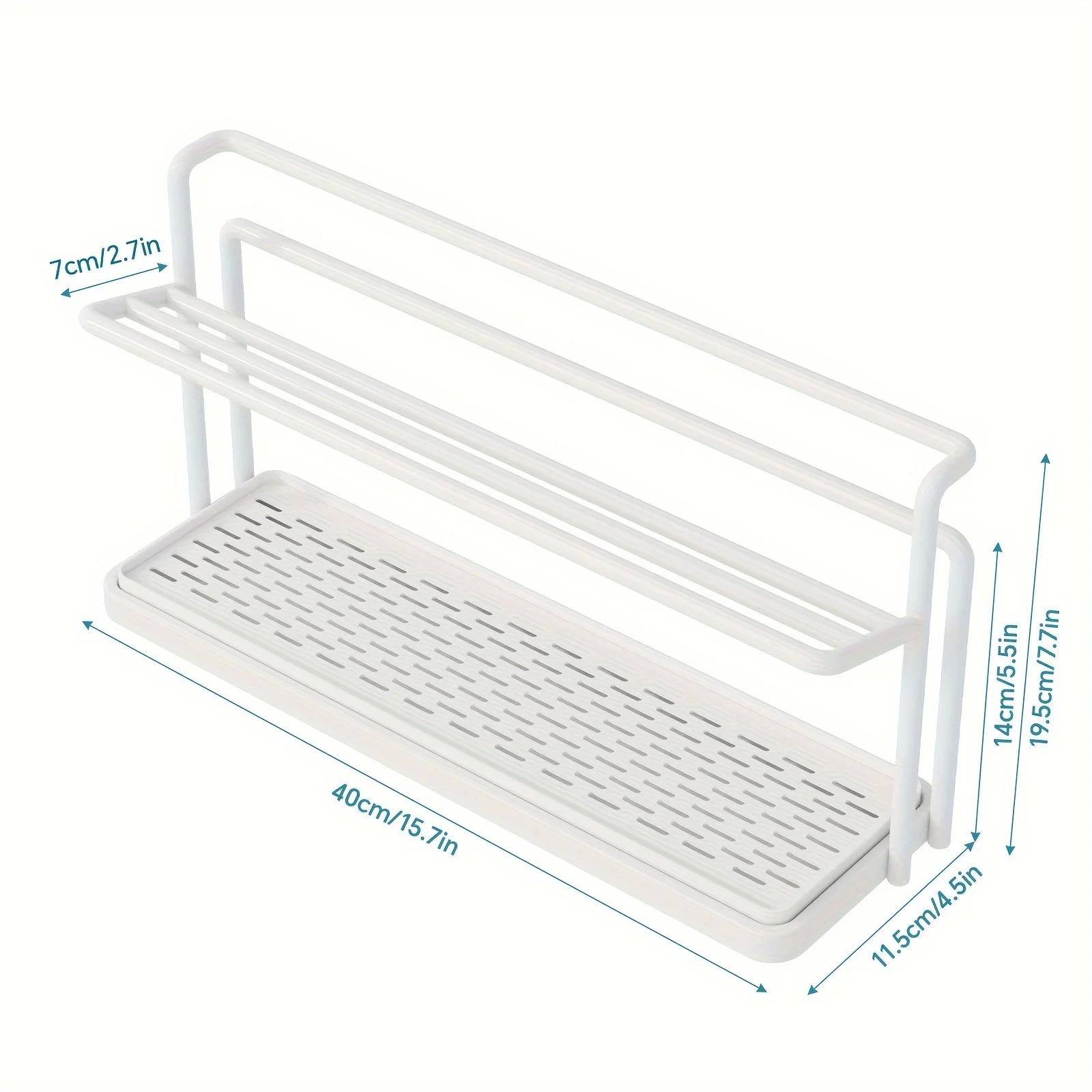 

2-Tier Carbon Steel Bottle Drying Rack with Drain Tray Wide Jug Storage Stand Kitchen Counter Organizer Shelf білий