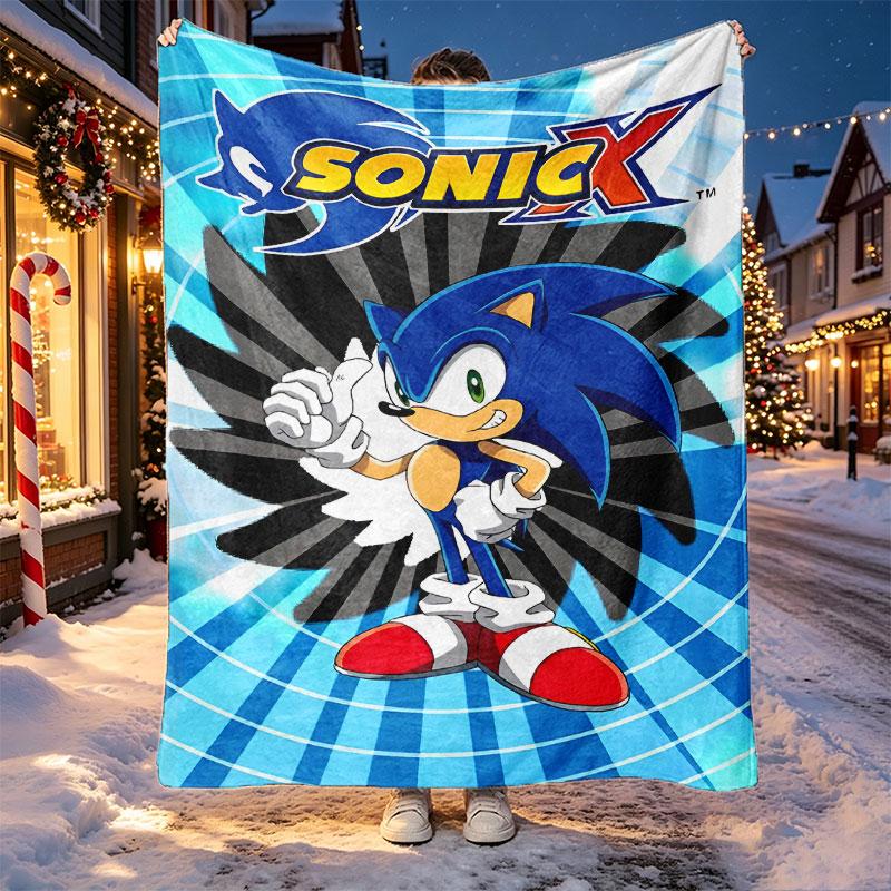Sonic-mønstret pledd til hjemmedekorasjon, seng, sofa, bilreise, camping, egnet for alle årstider, bursdags- og julegave