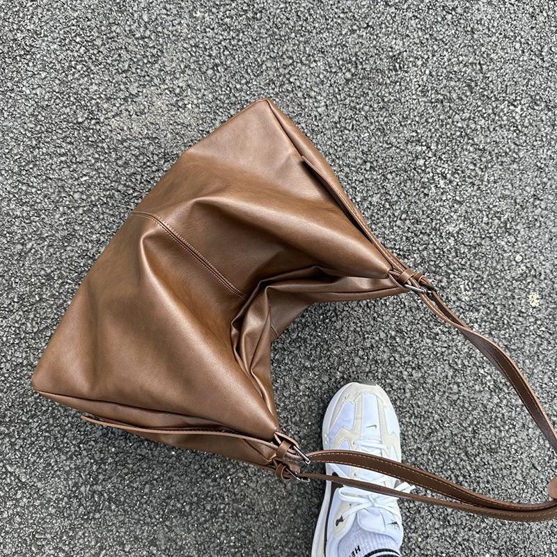 Big Bag, Women's New Vegetable Tanned PU Lazy Style Tote Bag, Light Luxury and High-end Single Shoulder Armpit Bag