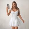 European and American women's summer elegant embroidery fabric pleated halter strap slim A-shaped mini dress
