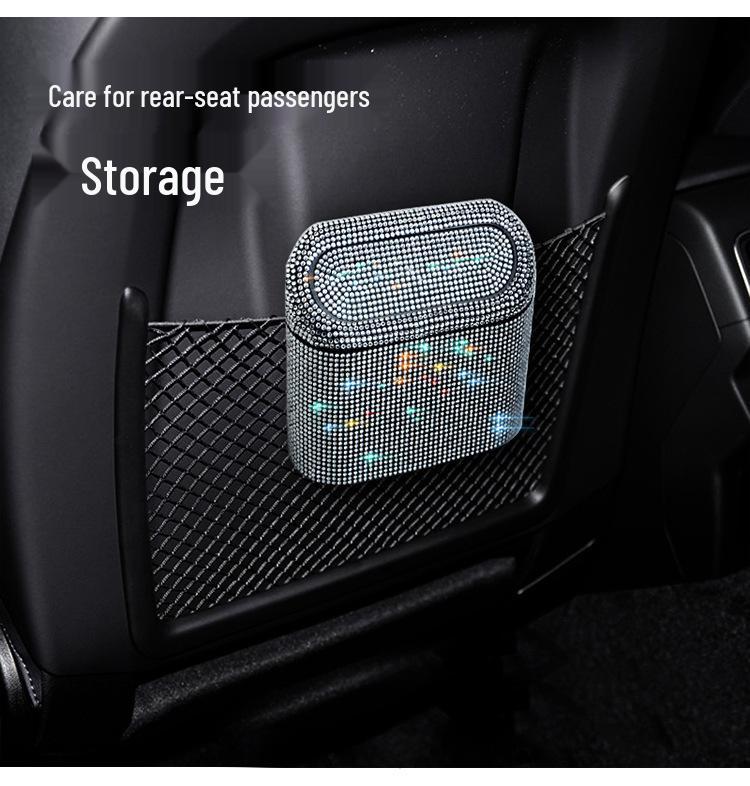 Rhinestone Car Trash Can - Flip-Top Hanging Interior Storage Bin