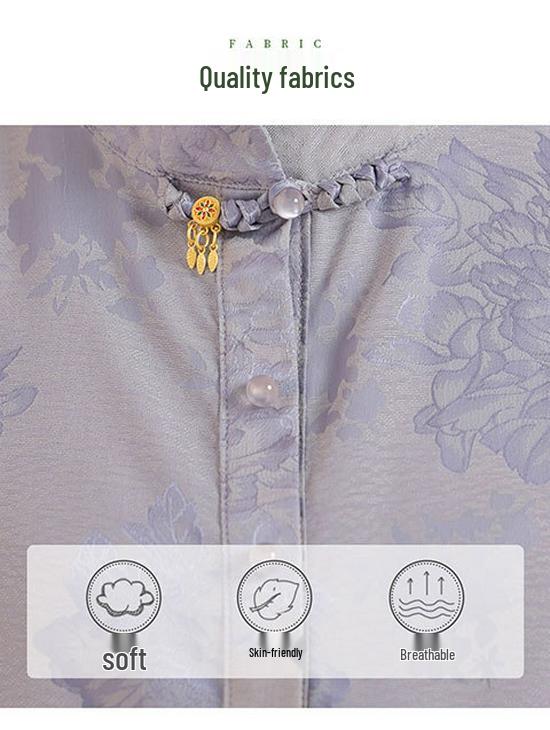 Chinese Style Western-Inspired Loose Pullover Shirt for Middle-Aged and Elderly Women