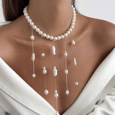 Ingemark 3 Styles Elegant Imitation Pearl Tassel Long Chain Necklace for Women Wedding Bridal Clavicle Chain Jewelry Accessories