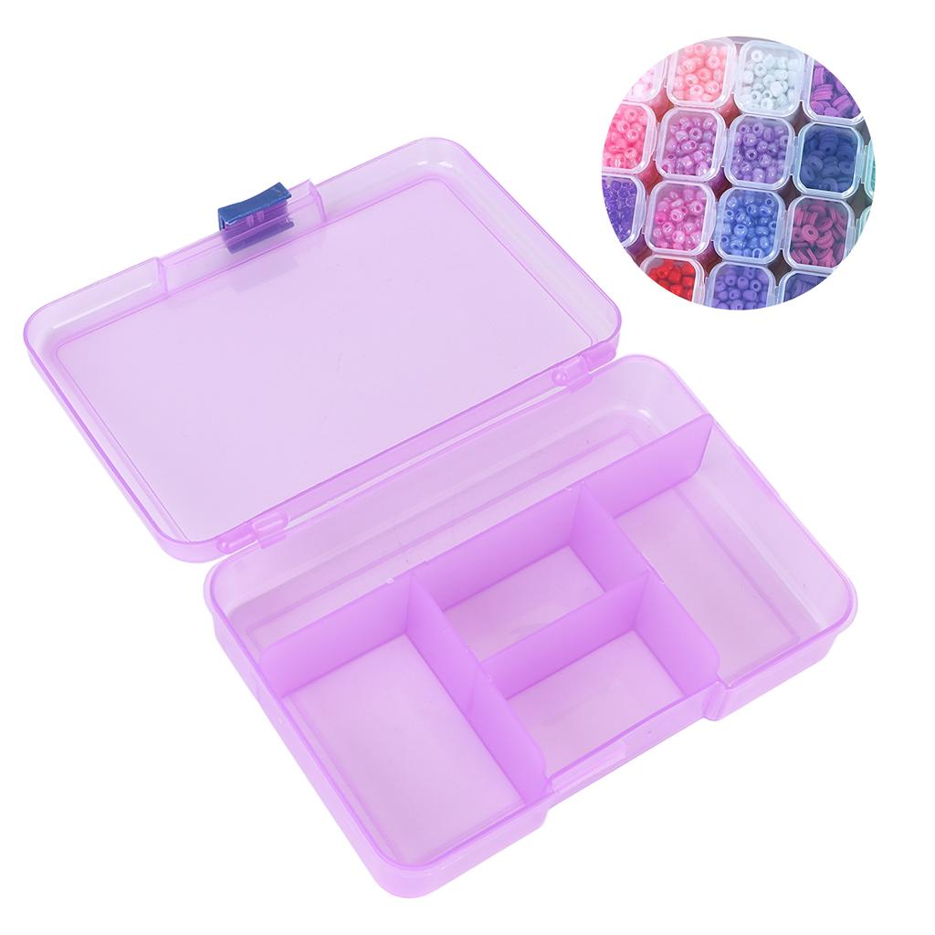 Grid Organizer Box Purple Sliding Buckle 5 Compartments Storage Container for Finger Ring Earrings Fake Nails