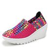2025 Spring Women's Weaving Sports Slope Heel Shoes Women's Casual Breathable Thick Bottom Sports Walking Shoes Zapatos De Mujer