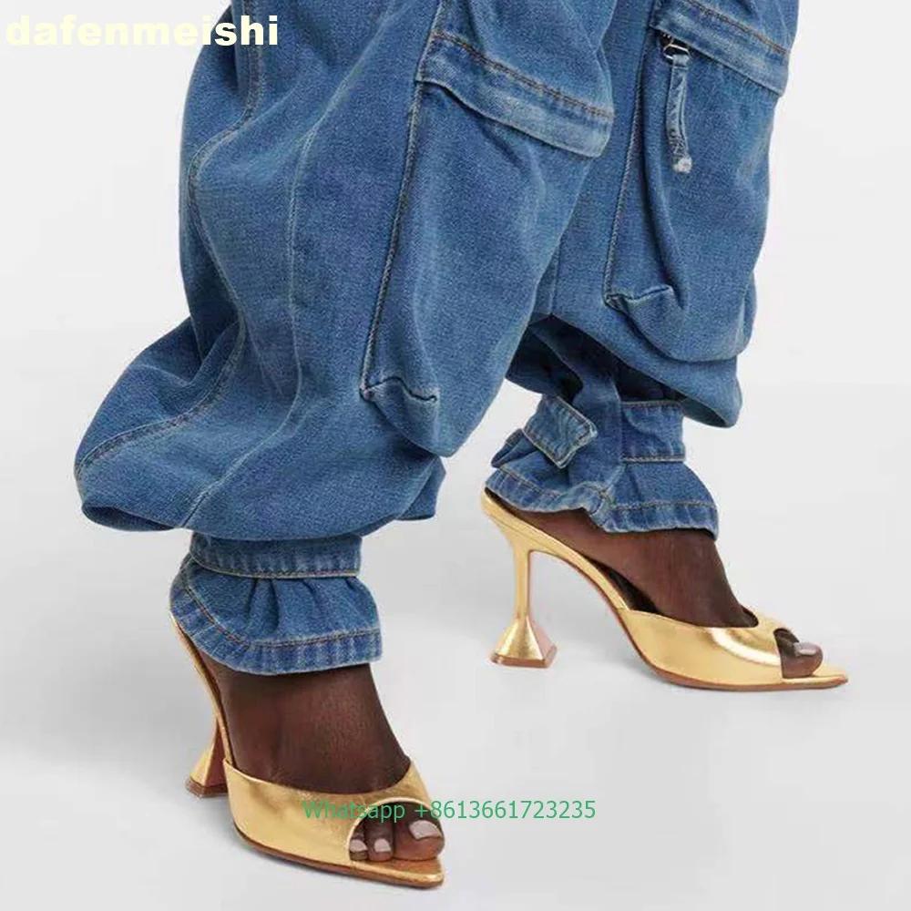 Fashion Open Toe Fashion Roman Women Sandals 2025 Summer New Slippers Pointed Toe 9Cm Wine Glass Heel Solid Color High Heel Slides