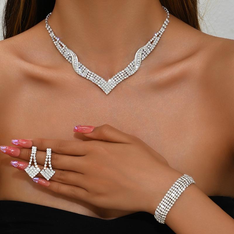 Meier Rhinestone necklace, earrings, and bracelet 3-piece set - fashionable bridal jewelry set - formal wear accessories