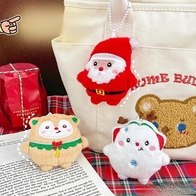 Christmas Plush Keychain Santa Claus Xmas Tree Deer Stuffed Doll Bag Decor Gift