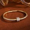 Elegant Female Stainless Steel Bracelet With Zircon Four-Leaf Clover Design Hollow Detail Fashion Accessory For Small Waist