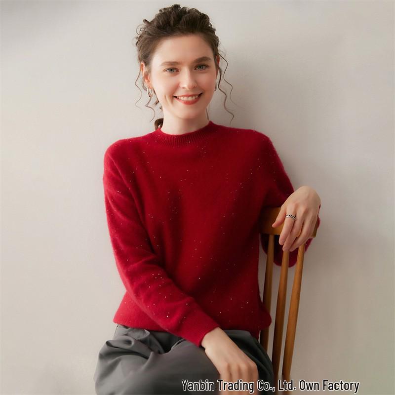 Women's Loose Fit Cashmere Knit Pullover - Warm & Fashionable Long Sleeve Top