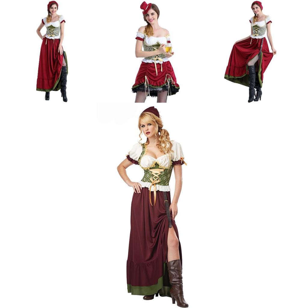 Deutsches Bayerisches Bierdirndl für Damen mit elastischer Taille und Spitzendetails