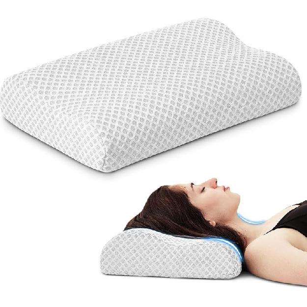 Подушка для путешествий, Подушки из пены с эффектом памяти, Эргономичная волнистая подушка для шеи, Снимающая боль в шее, Сжимаемая, средней жесткости, для сна на боку, Идеально подходит для S-15.7×10×4/3 In белый