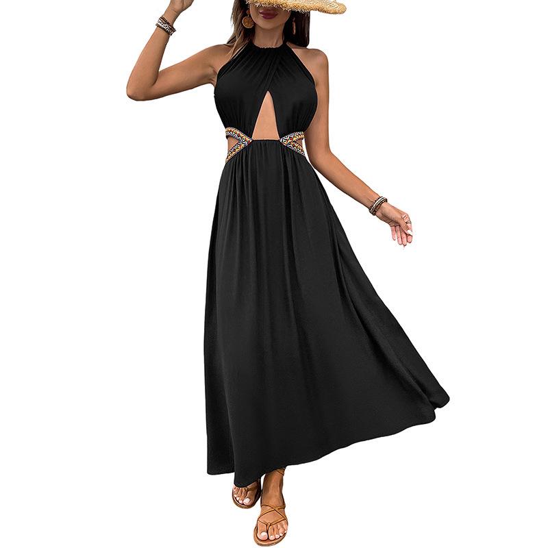 2026 Summer Halter Neck Sleeveless Dress with Hollow-Out Waist and Long Skirt for Women