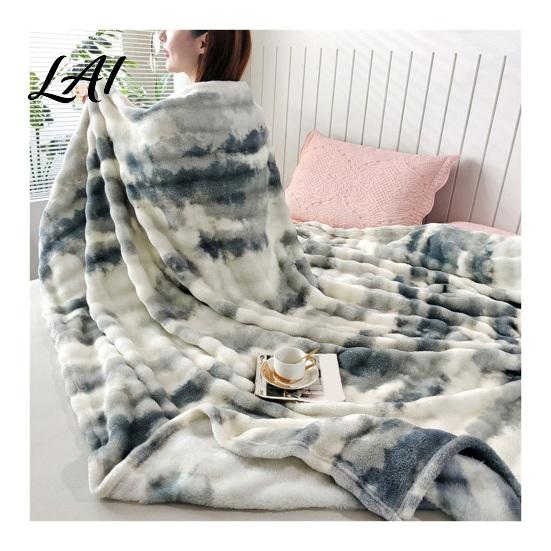 Soft Fuzzy Bed Blanket 3D Bubble Plush Throw Blanket Tie Dye Faux Rabbit Fur Texture Skin Friendly Feel Fleece Warm Cozy Decorative Cover for