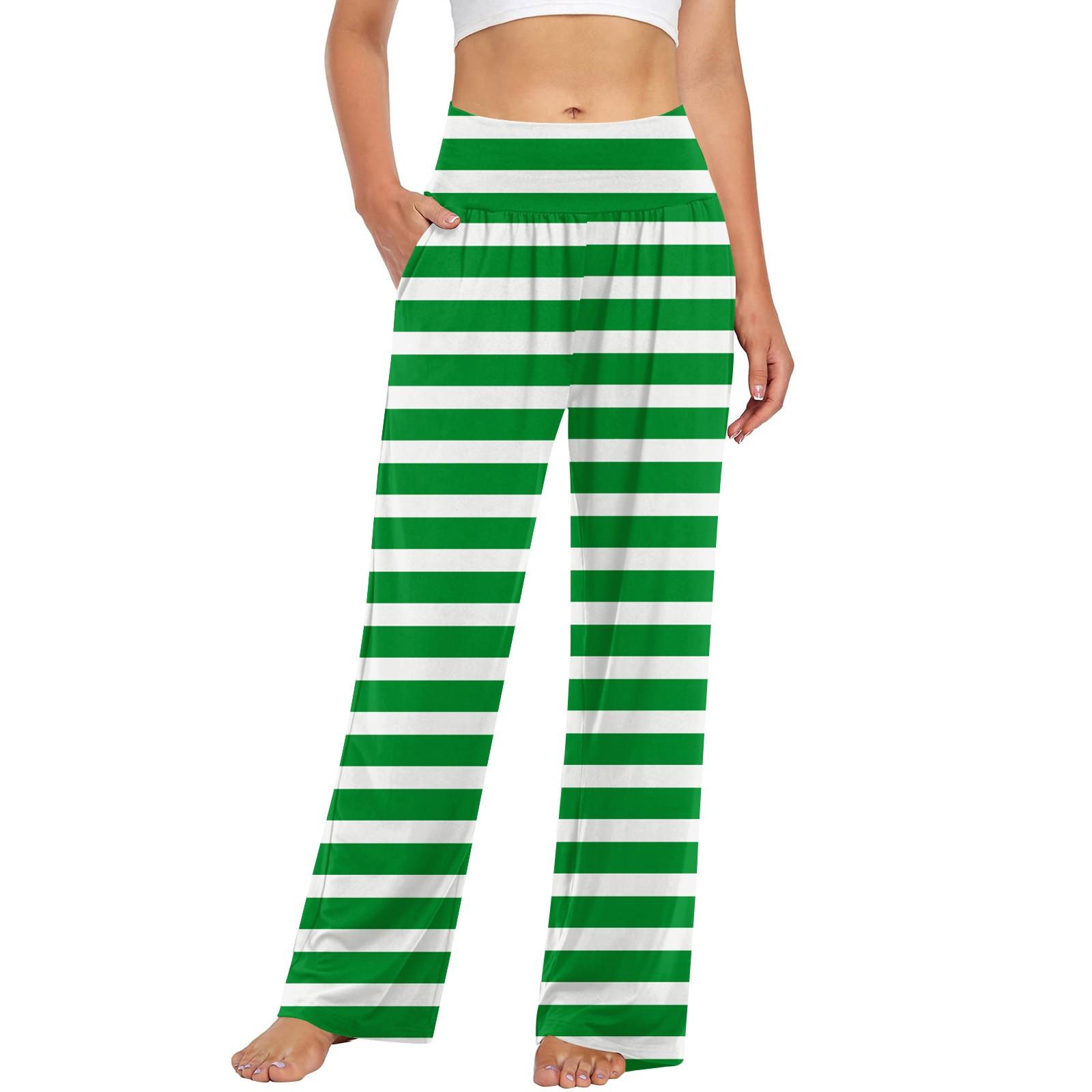 

Женские повседневные модные брюки Повседневные брюки в полоску с принтом XXL зелёный