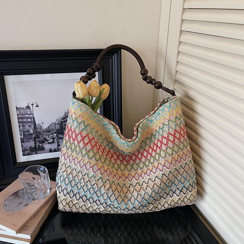 Seaside Vacation Colorful Straw Bag Women's Large Capacity Commuting Shoulder Tote Bag