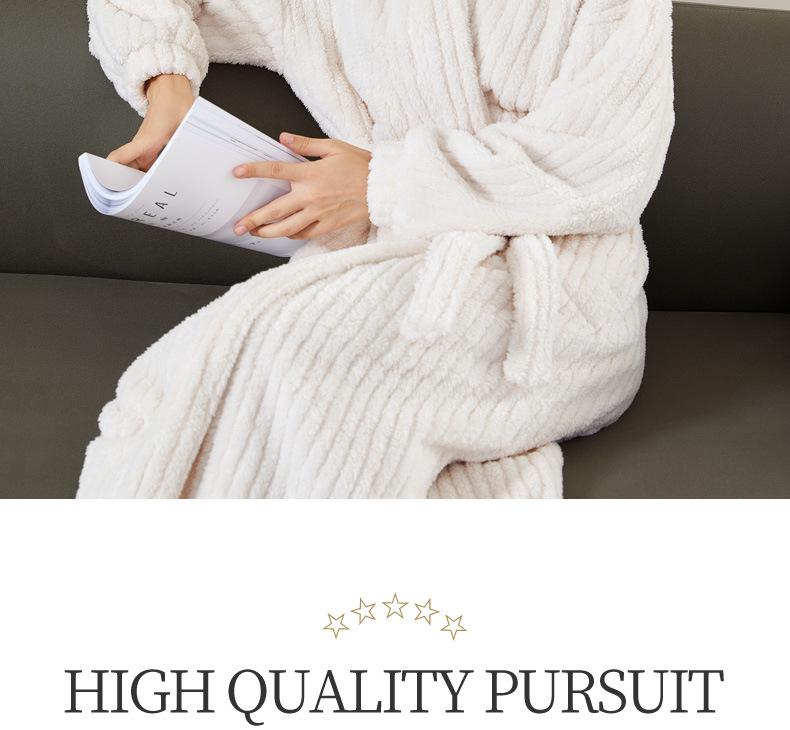 Women's Coral Fleece Thick Velvet Lined Bathrobe - Cozy Autumn/Winter Long Robe Pajamas