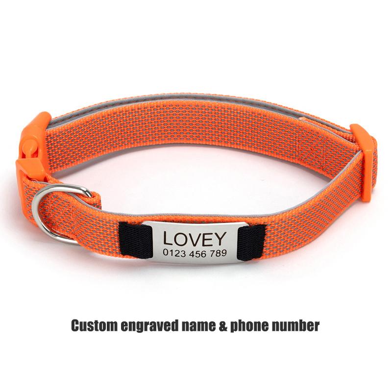 Custom Engraved Dog Collar Personalized Name ID Tag Adjustable Anti-lost Soft Padded Nylon Collar for Active Dogs Pet Necklace