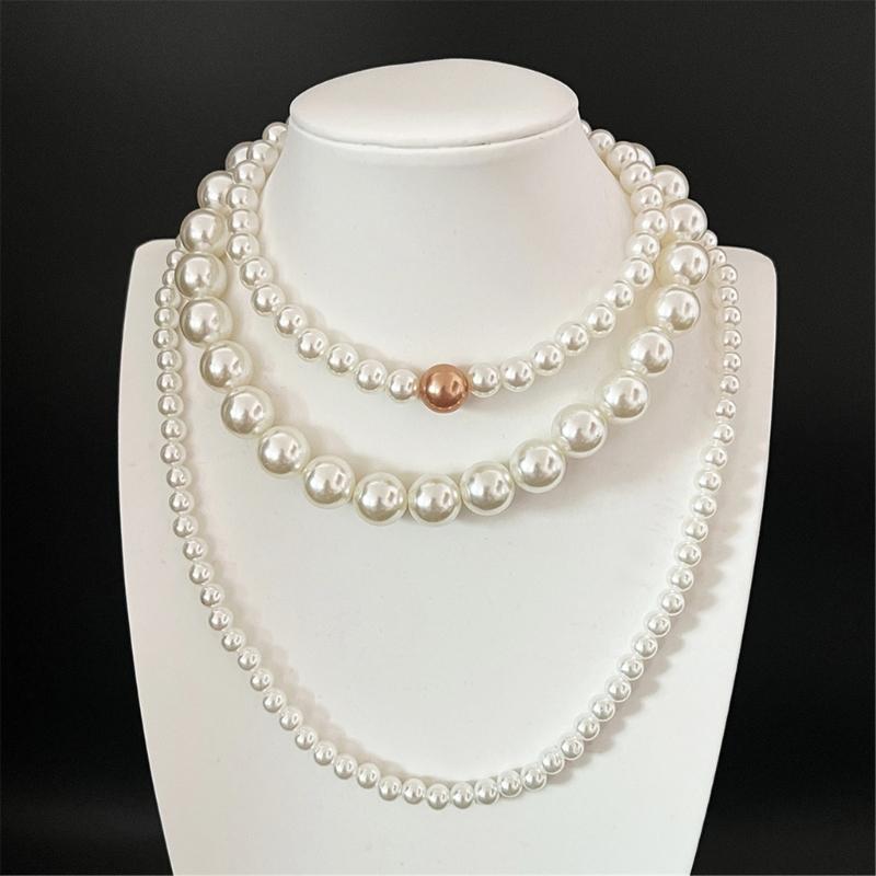 4 Piece Layering Artificial Pearls Necklace Set Adjustable Length Multi Strand Jewelry Neckchain For Women Fashion