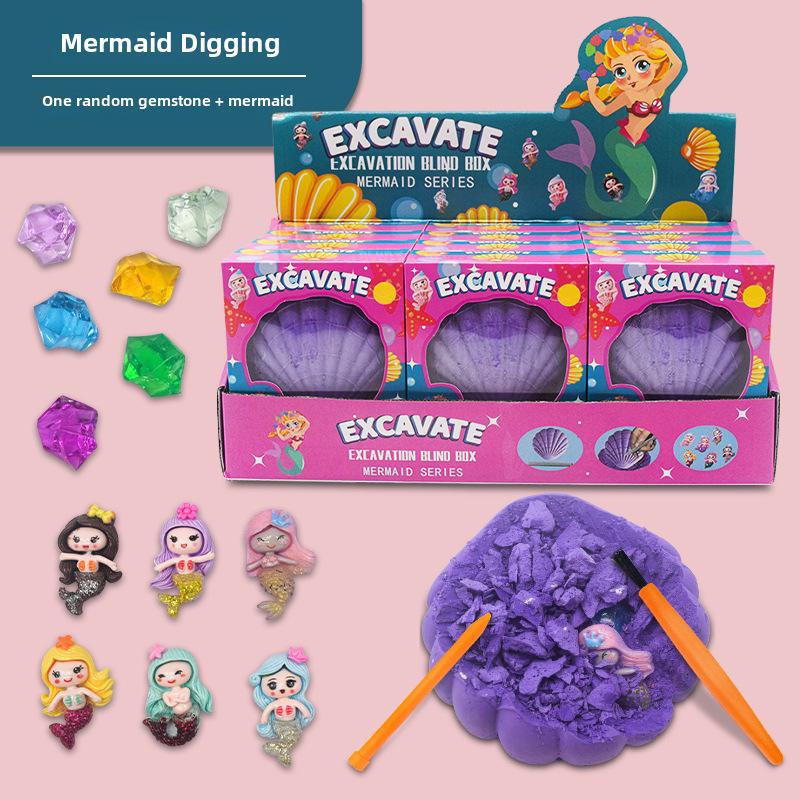 Mermaid Gem Ring Archaeological Excavation Kit: DIY Educational Treasure Digging Toy for Kids