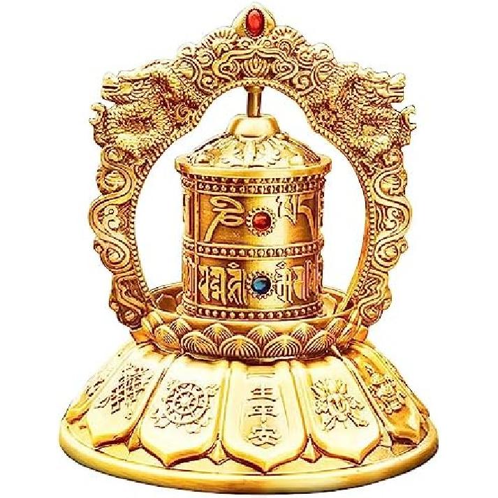 Buddhist Solar Spinning Prayer Wheel, Silent Tibetan Prayer Wheel - Om Mani Padme Hum, Table Top Decorations Ornaments for