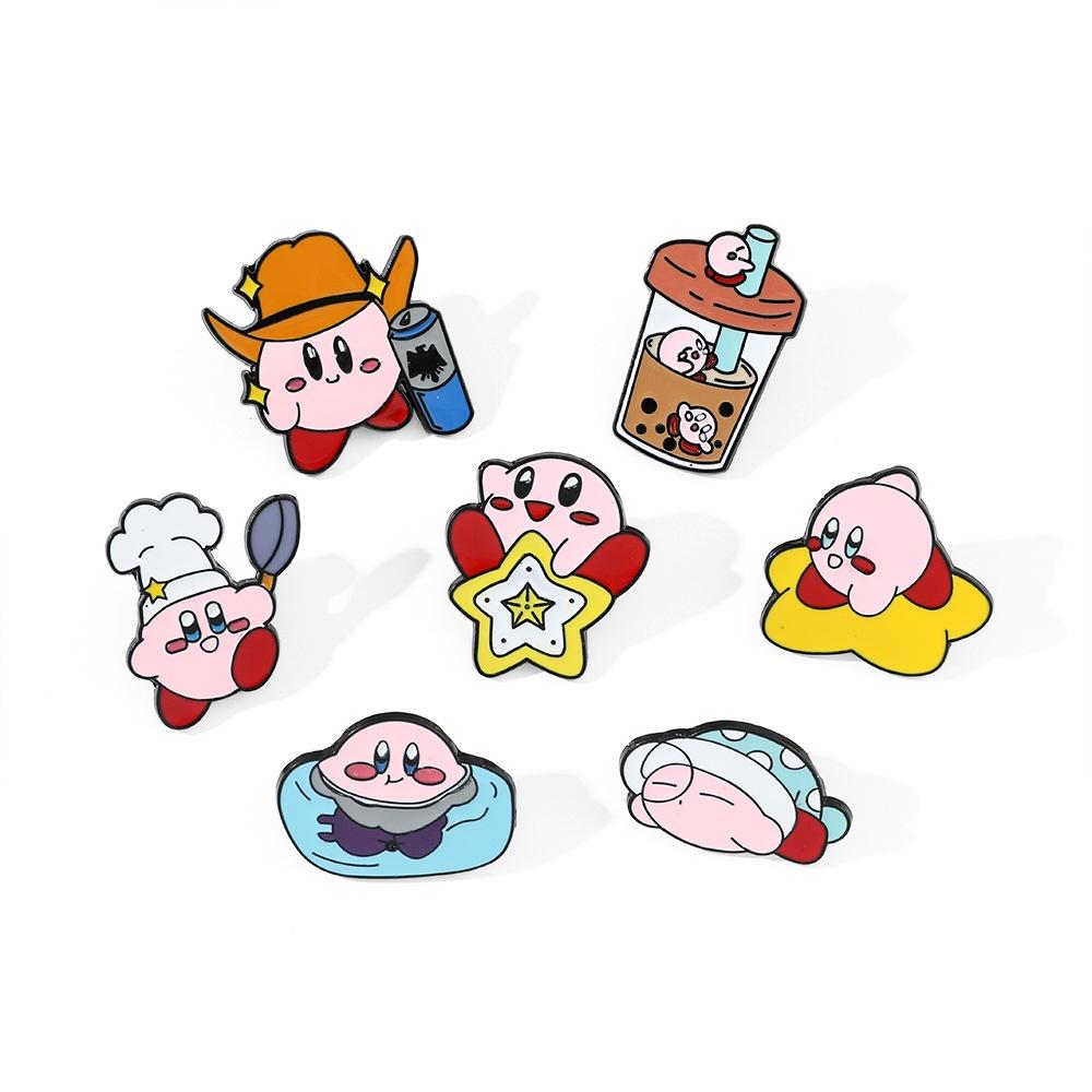 Cute Cartoon Kirby Brooch Creative Alloy Milk Tea Cup Cowboy Kirby Bag Accessory Pin