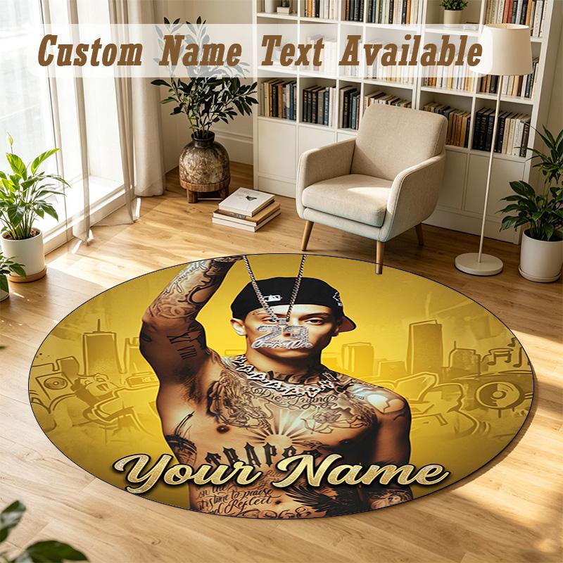 Round Rug Custom NameCentral Cee Pattern Non Slip Carpet Home Floor Decor