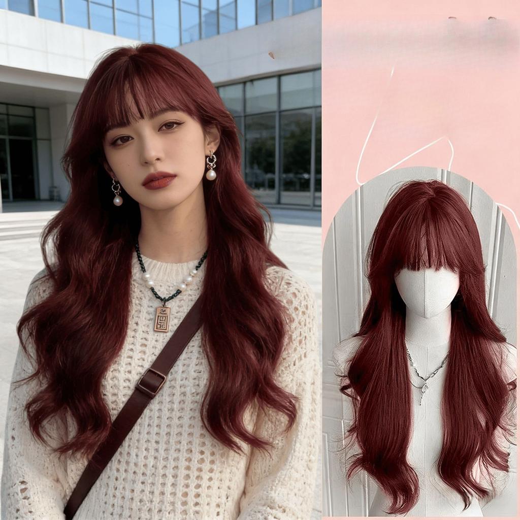 Girl's Long Wavy Hair Wig - Elegant Mermaid Rose Red Cosplay Wig - Anime Daily Cosplay Wig