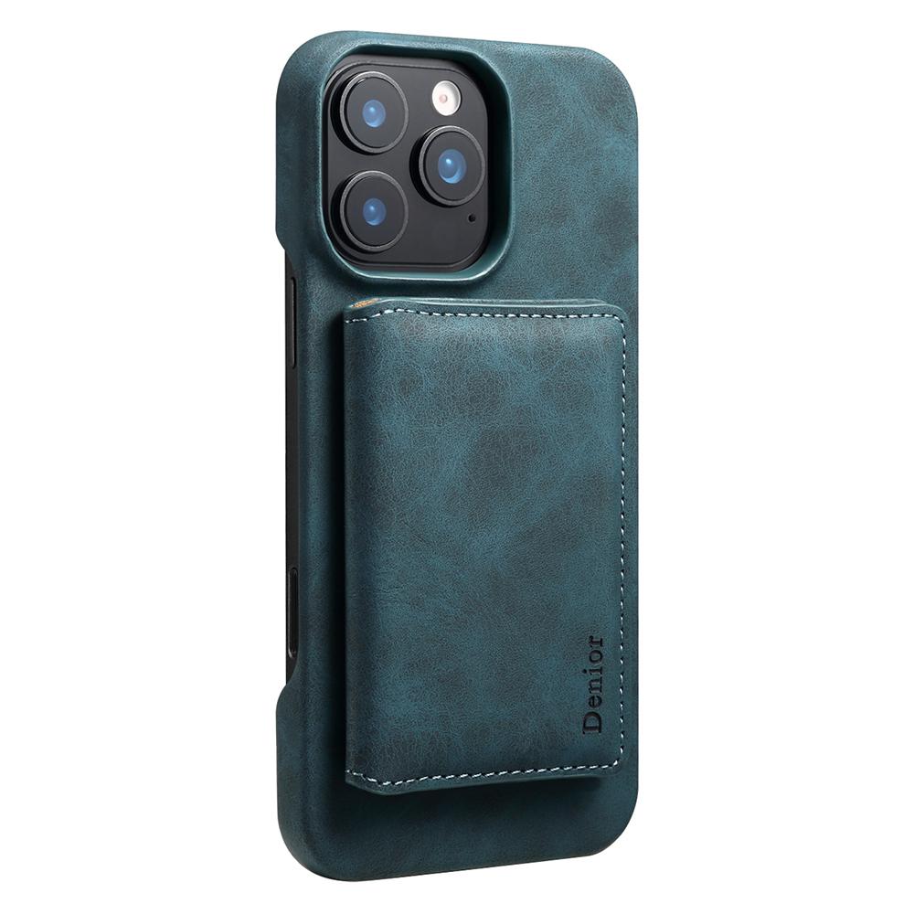 DENIOR D27 For iPhone 16 Pro Magnetic Case RFID Blocking Retro Leather Back Cover with Detachable Card Holder
