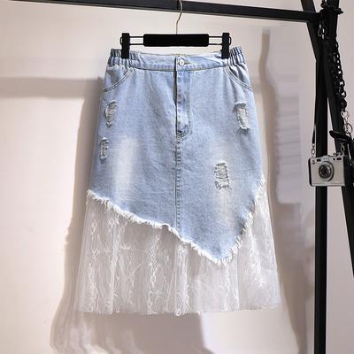 Jupe en jean pour femmes, mode, été, décontractée, élastique, taille haute, maille, Patchwork