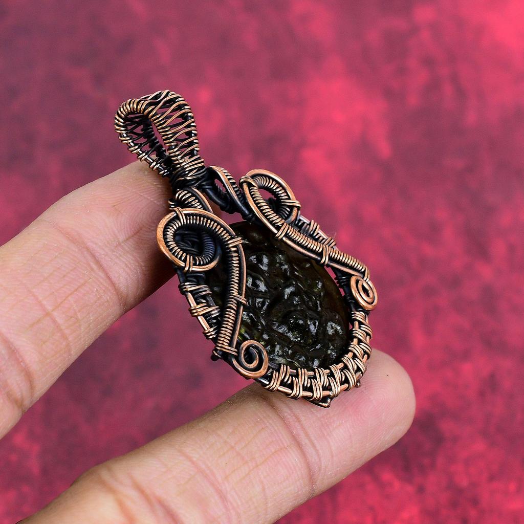 Moldavite Pendant Copper Wire Wrapped Gemstone Jewelry Handmade Pendant Copper Pendant Gifts for Mother Wire Wrap Pendant Birthstone Jewelry