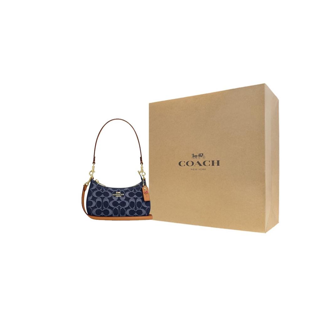Coach Teri 20 Chiusura Superiore con Zip Stampa del Marchio Tessuto e Ecopelle Borsa a Spalla Piccola da Donna Blu Denim CY735-IMXIA