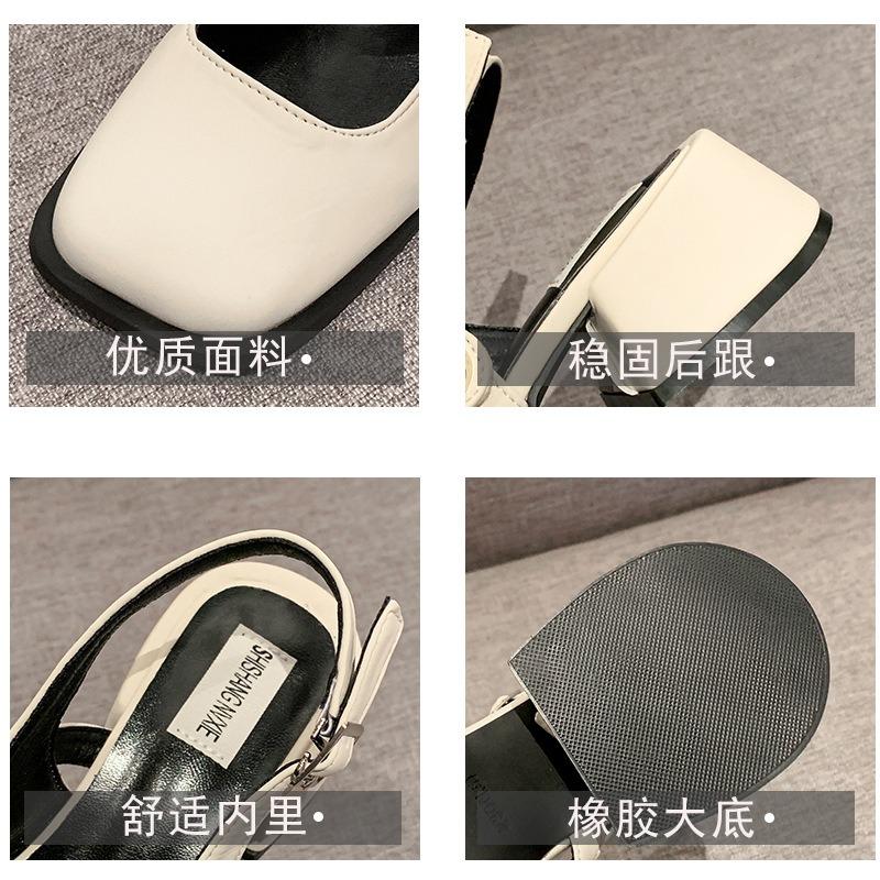 Summer New Retro Mary Jane Shoes Bag Head Sandals Round Head Thick Heel Single Shoes Women