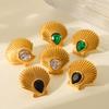 18K Gold Stainless Steel Scallop Zircon Earrings for Women, Light Luxury Versatile Studs, Ocean Titanium Steel Ear Jewelry