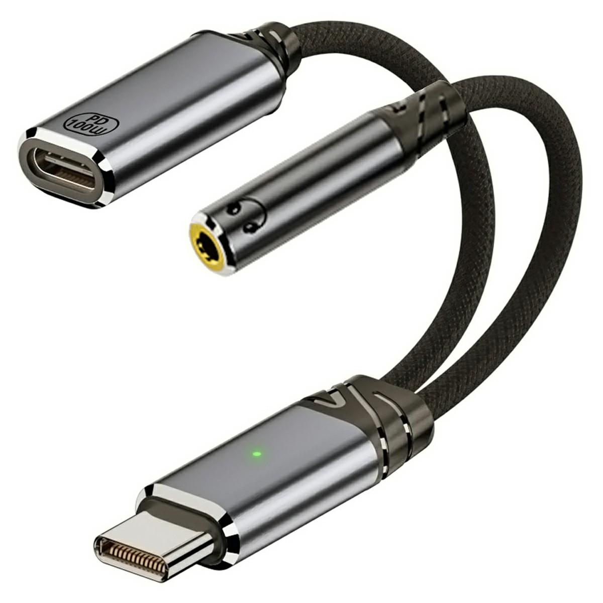 

UC-030-TC002 Адаптер USB-C до 3,5 мм аудіо + Кабель для заряджання PD 100 Вт для ноутбуків/планшетів/телефонів As Shown A
