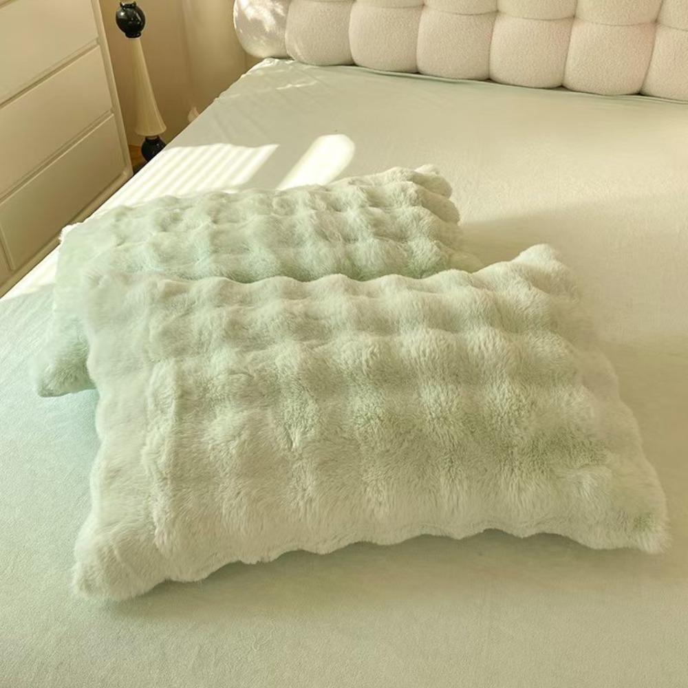 2pcs Warm Plush Fur Pillowcase Fluffy Pillow Cover Solid Color Sleep Pillowcase  Dormitory