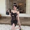 Sequin suspender dress women's autumn and winter with coat inner temperament tight bottom hip bag small black skirt dress
