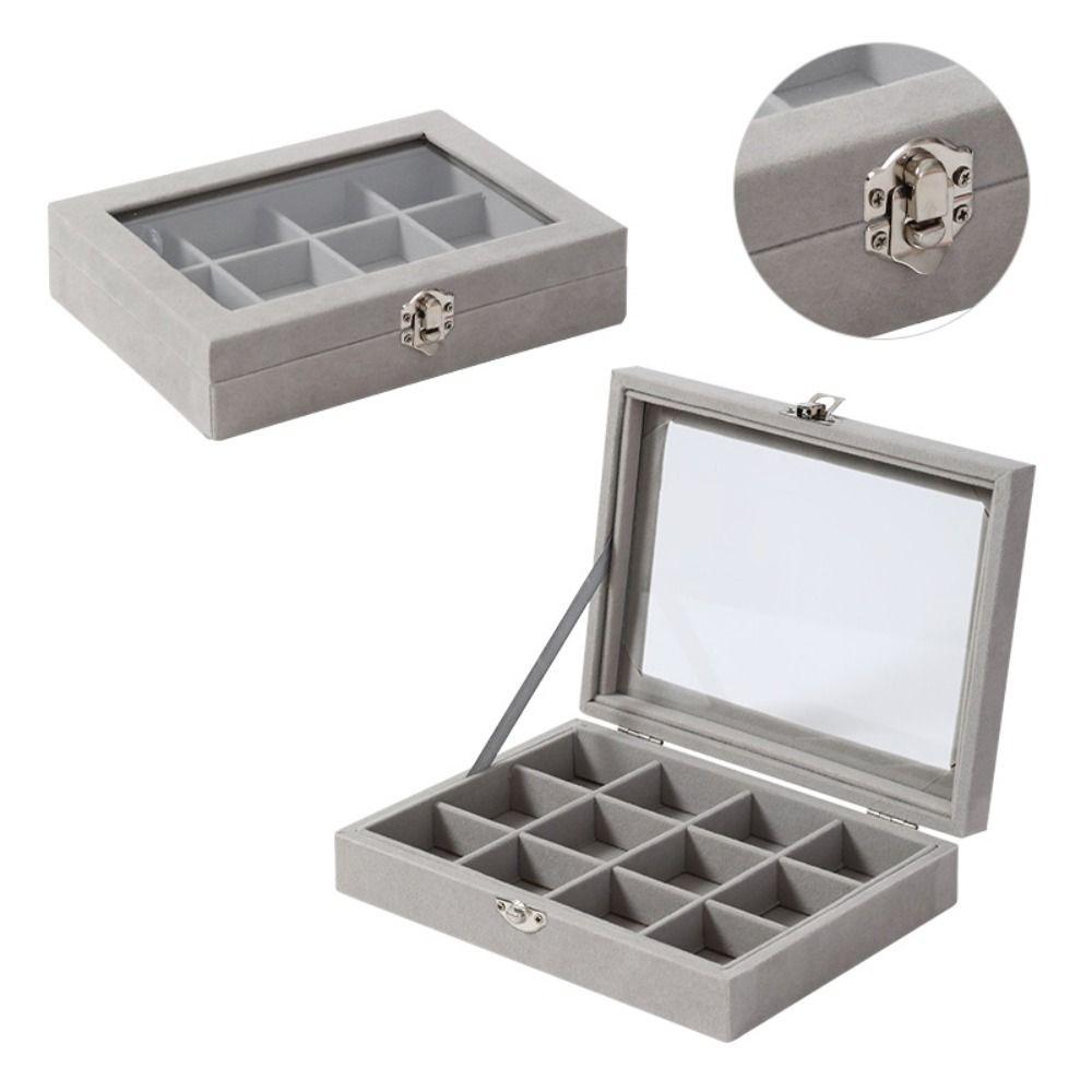 

Портативный бархатный лоток для колец, пыленепроницаемая бархатная шкатулка для ювелирных изделий, изысканный органайзер для ювелирных изделий для хранения Grey-12 Grid