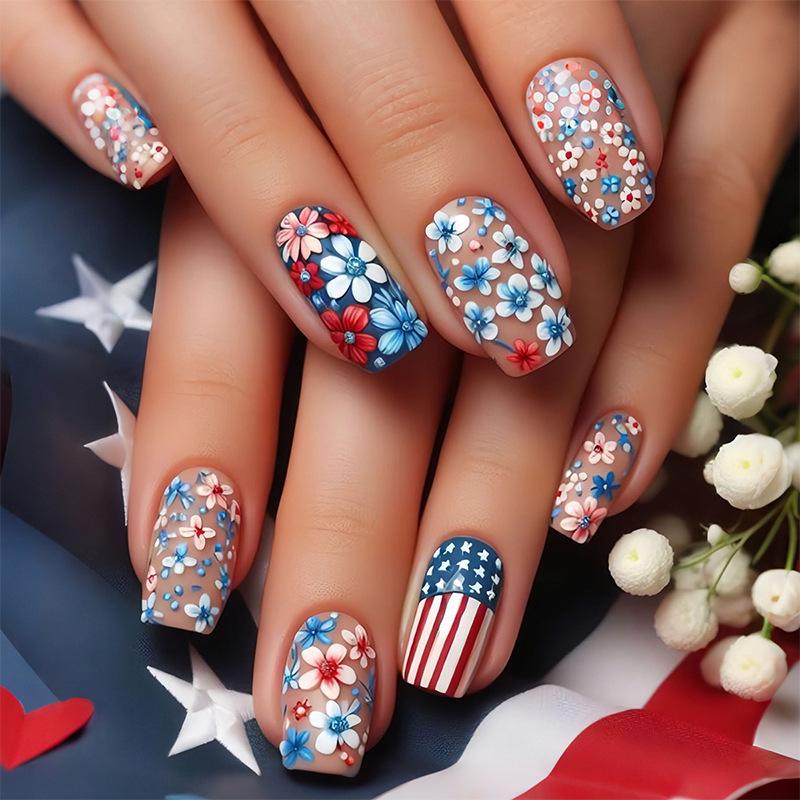 

Medium Length Colorful Floral Press-On Nails for Women