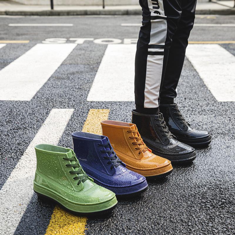 Fashion New Style Rain Boots Thickened Waterproof Non-Slip Belt Heel Integrated Water Shoes Fashion Short Tube Rubber Shoes Size 39-44