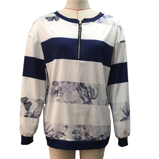 V-Ausschnitt Langarm Elastische Bündchen Pullover Sweatshirt Herbst Floral Gestreift Digital