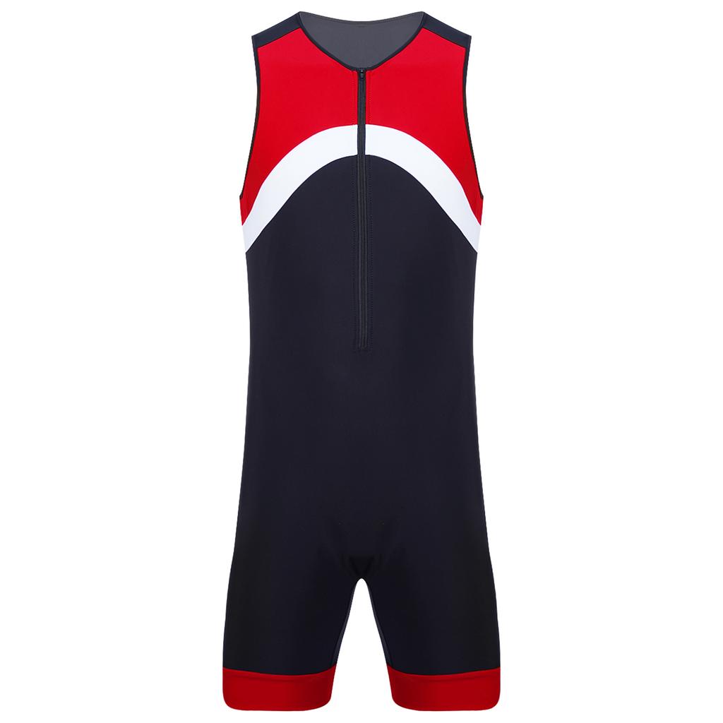 Body Deportivo de Color Contrastante sin Mangas con Cremallera Mono Deportivo Natación Surf Ciclismo