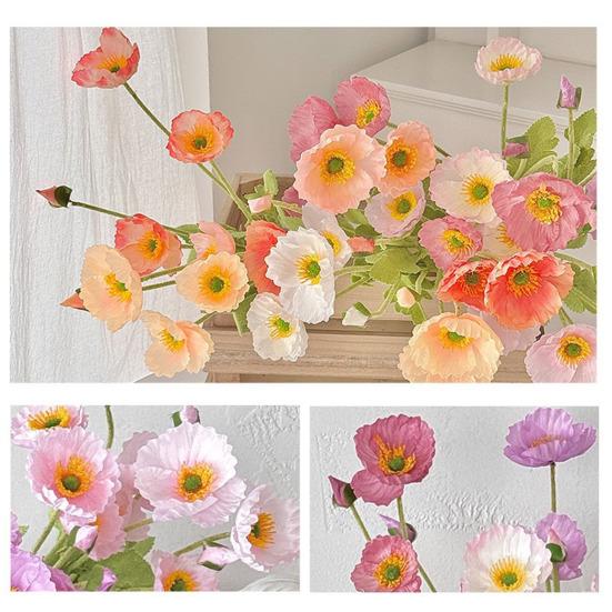 Artificial Flower 4 Head Realistic Fake Silk Flower with Long Stem Home Office Wedding Party Faux Flower Decoration