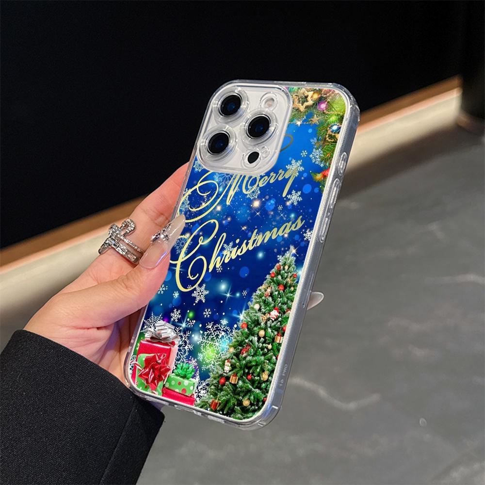 Ae109 Happy New Year Merry Christmas art Magsafe Transparent Cases for Samsung S23 S24 Ultra S21 iPhone 16 Pro Max Magnetic Wireless Charge Back Cover