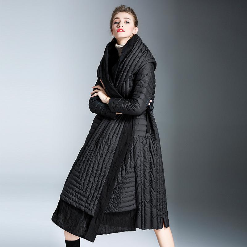 New white duck down jacket autumn and winter hooded down jacket women's medium and long thickened down jacket