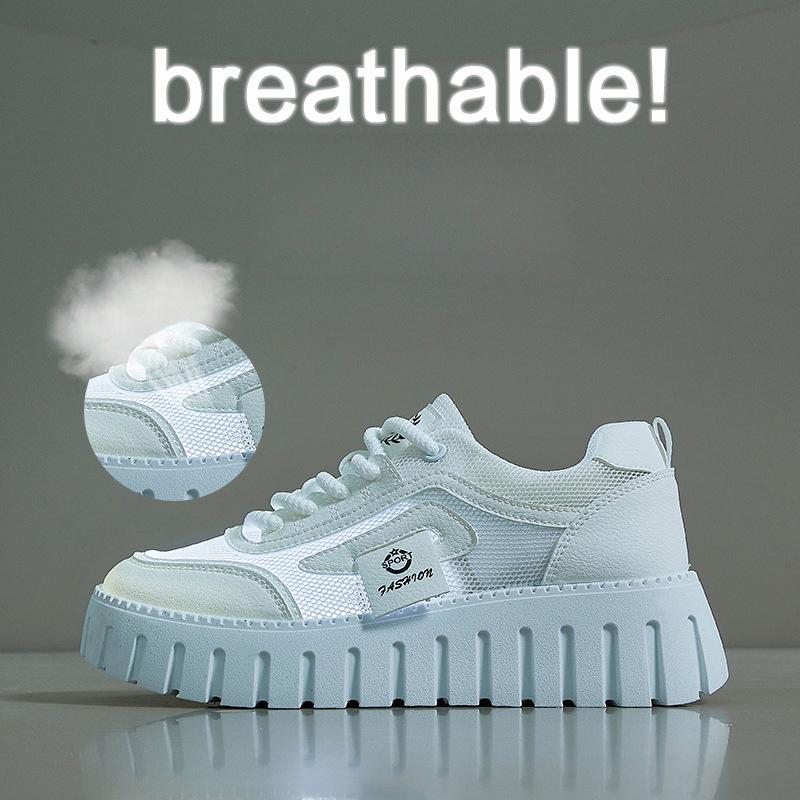 New Summer White Shoes for Female Students' Height-enhancing Breathable Sports Shoes Trendy Casual Shoes