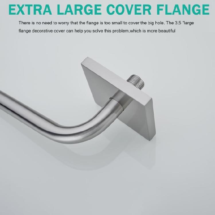 Metal Shower Head Extension Arm 33.5 Cm for Wall Mounted Bathroom Showers with Arched Form and Cover Plate Trim for Position Change