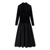 2025 Spring Women's European-American Velvet Patchwork Slimming Long Sleeve Dress