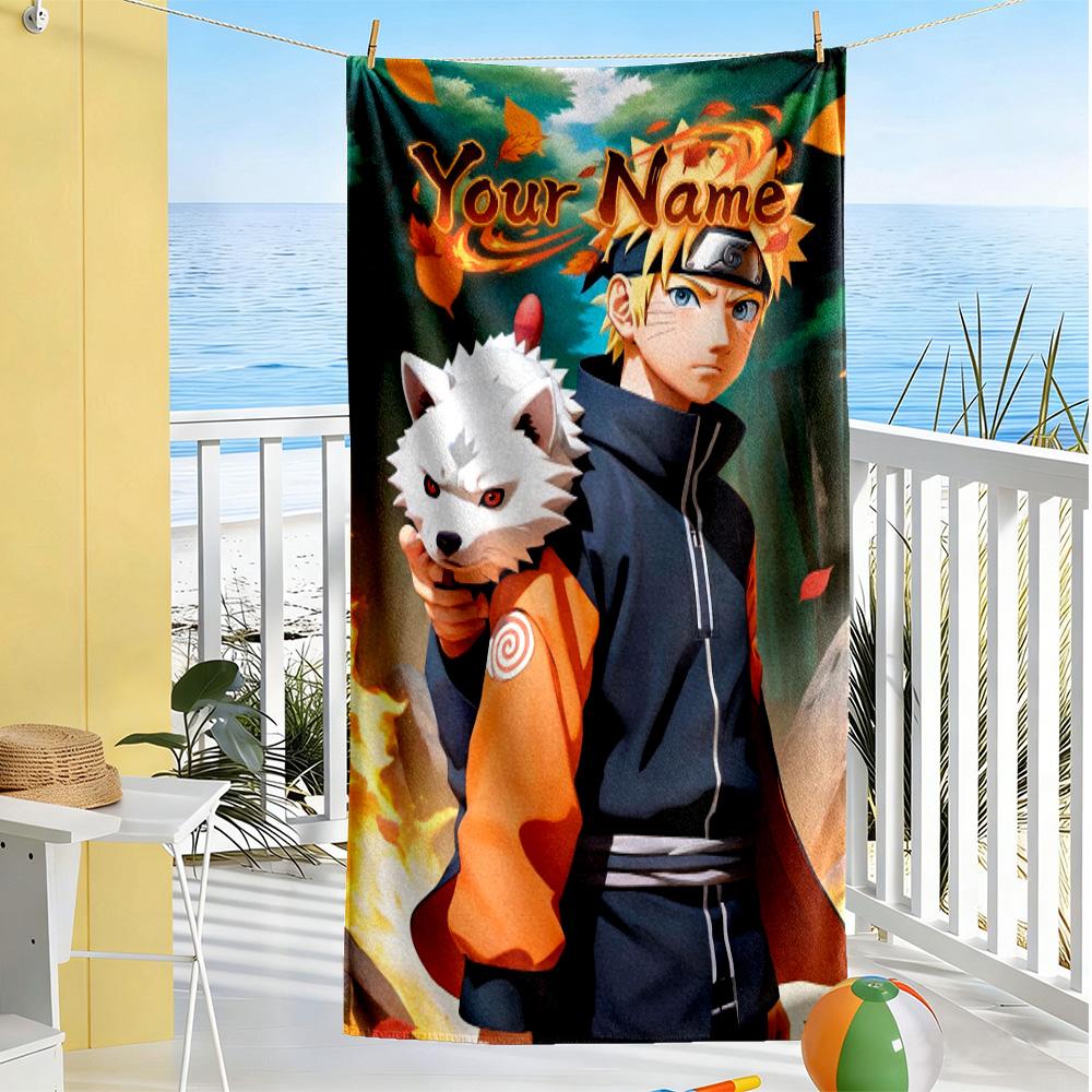 Naruto Character Customized Name Beach Towel High Absorbency & Quick-Dry Perfect for Traveling Yoga Camping and Swimming